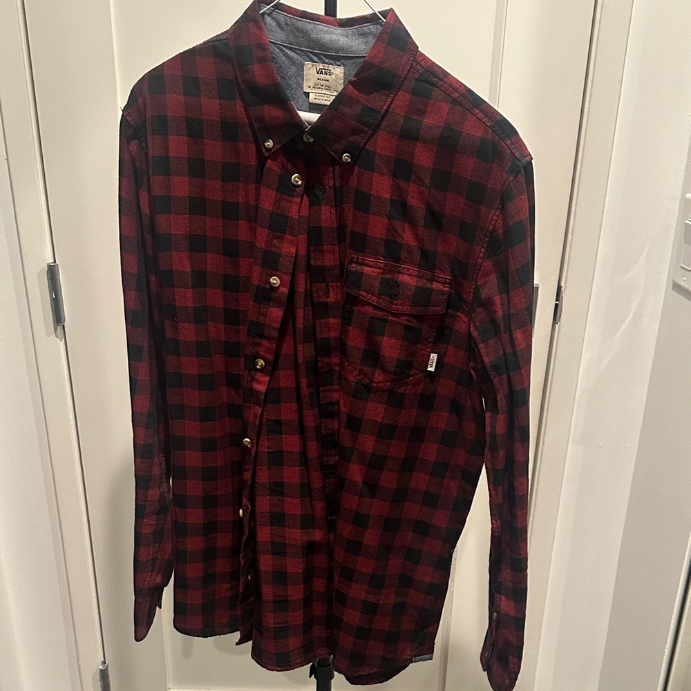 Vans Men's Red and Black Plaid Shirt